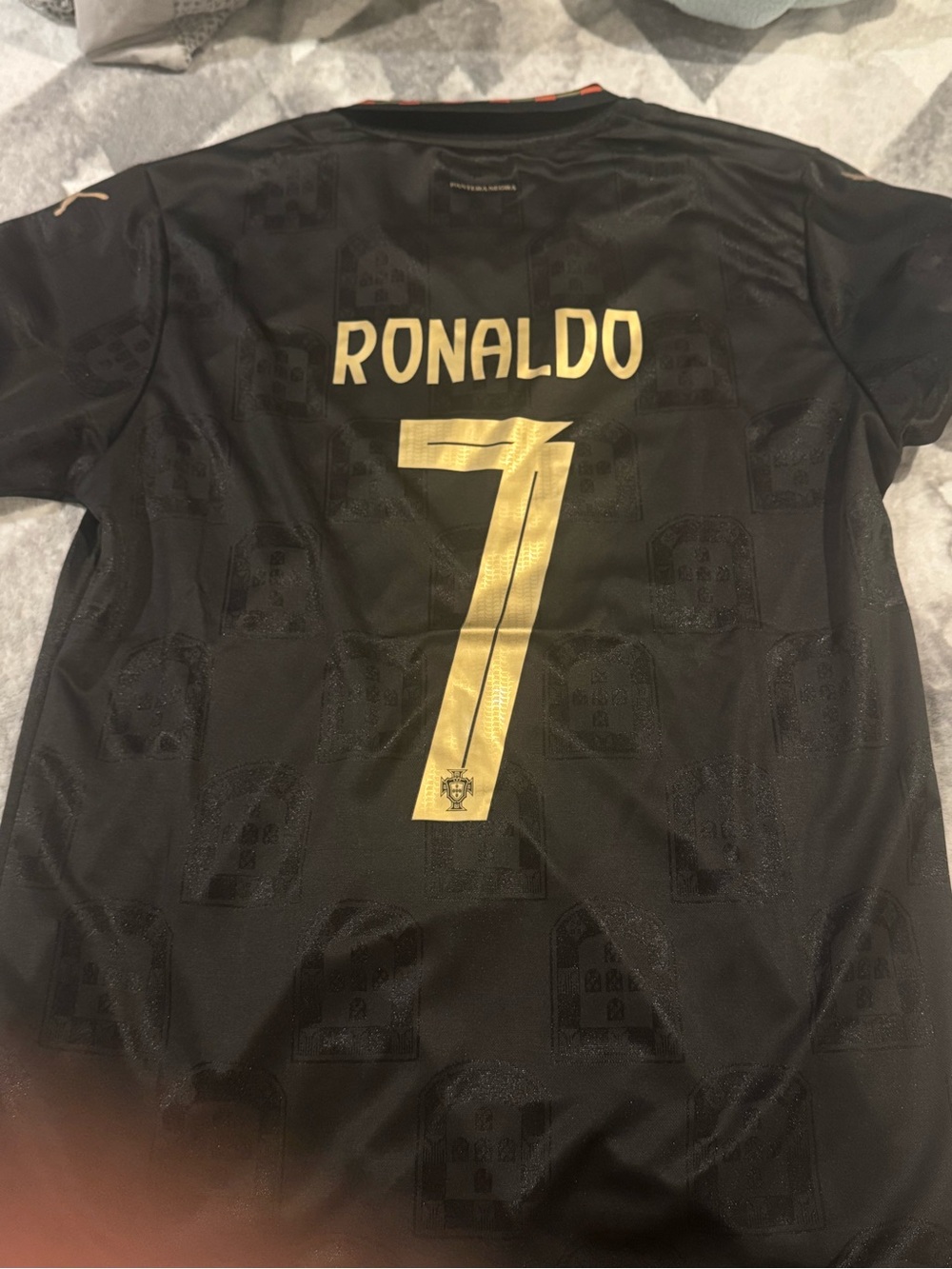 Puma Black and Gold Ronaldo #7 Men's Football Jersey